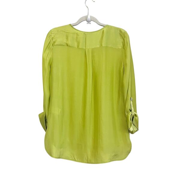 Anthropologie Etcetera Silk Womens Shirt Size 10 Green Lace Up Office Work - Picture 2 of 8